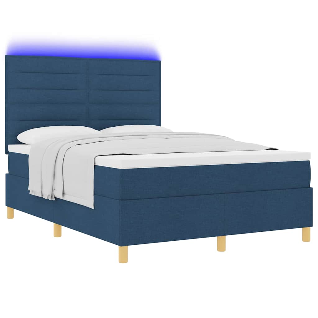 Letto a Sorgente LED con materasso Blu 140 x 200 cm Tessuto | homemem39