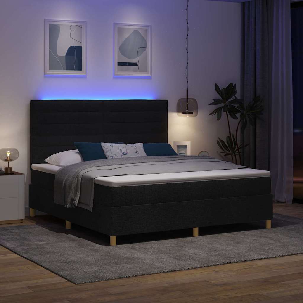 Letto a Sorgente LED con materasso Nero 180 x 200 cm Tessuto