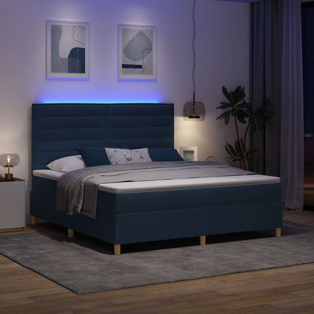 Letto a Sorgente LED con materasso Blu 180 x 200 cm Tessuto | homemem39