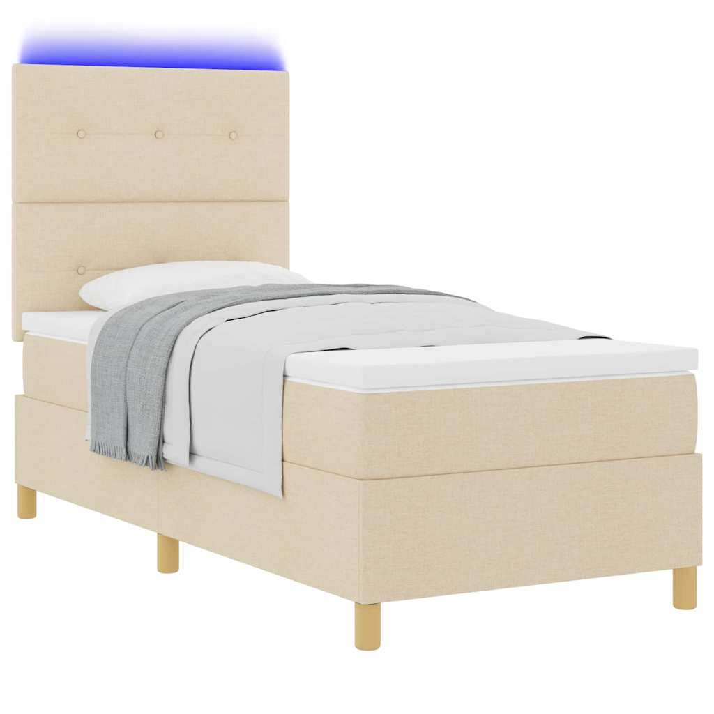 Letto a Sorgente LED con testiera Crema 90 x 190 cm Tessuto | homemem39