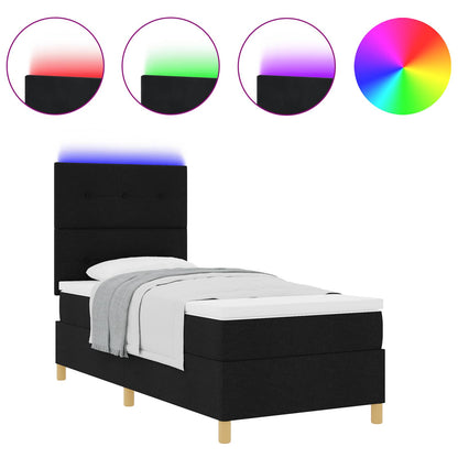 Letto a Sorgente LED con materasso Nero 100 x 200 cm Tessuto