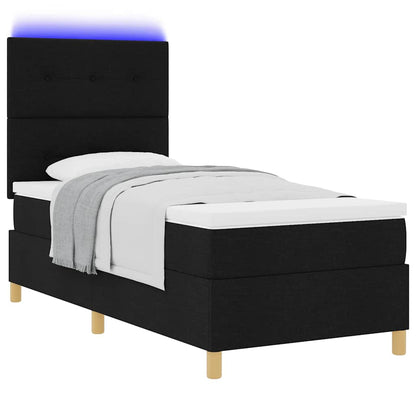 Letto a Sorgente LED con materasso Nero 100 x 200 cm Tessuto