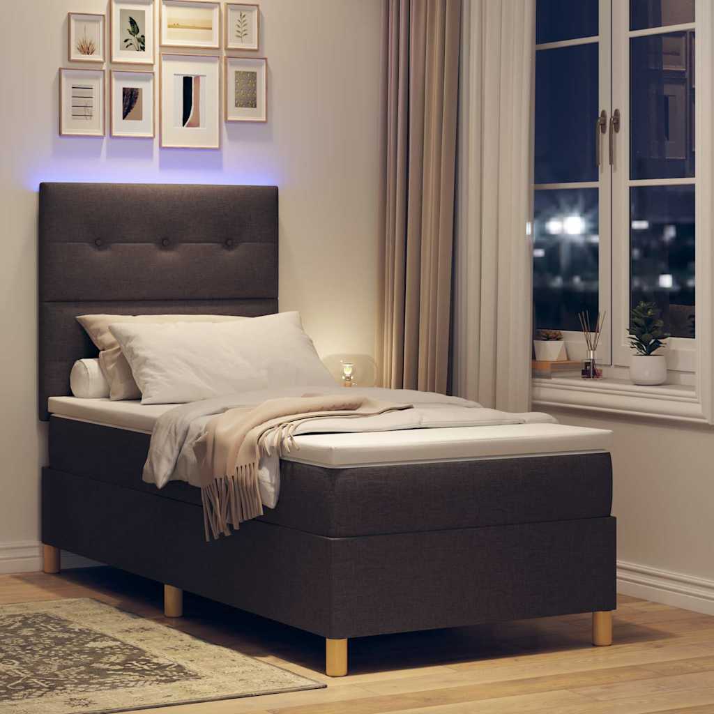 Letto a Sorgente LED Marrone Scuro 100 x 200 cm Tessuto | homemem39