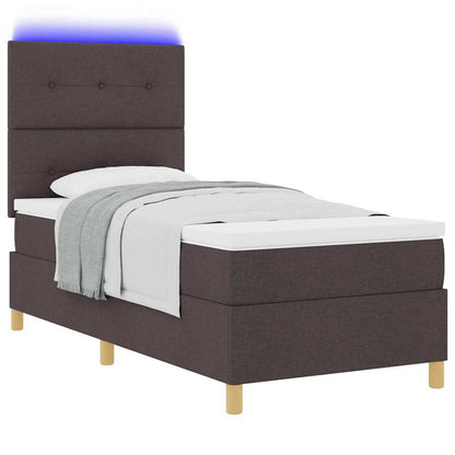 Letto a Sorgente LED Marrone Scuro 100 x 200 cm Tessuto