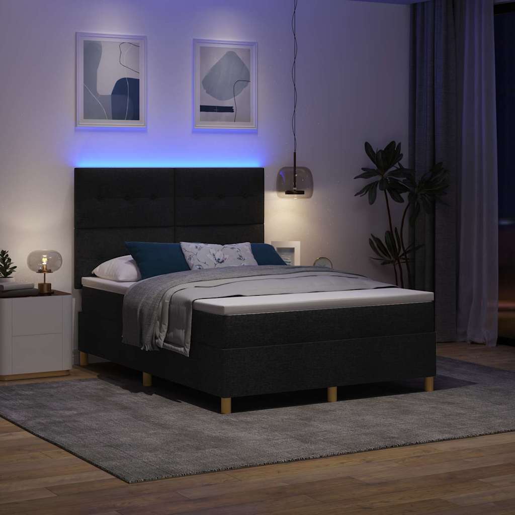 Letto a Sorgente LED con testiera Nero 160 x 200 cm Tessuto | homemem39