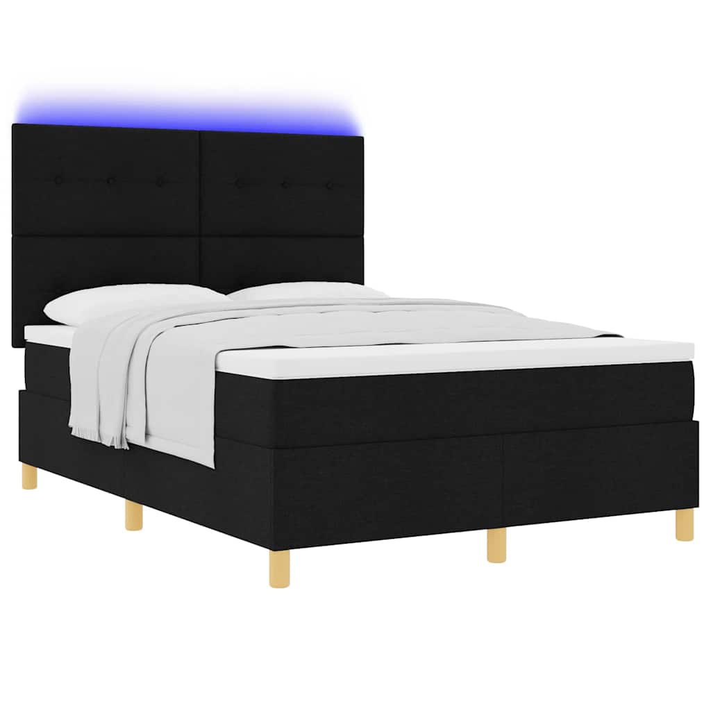Letto a Sorgente LED con testiera Nero 160 x 200 cm Tessuto | homemem39
