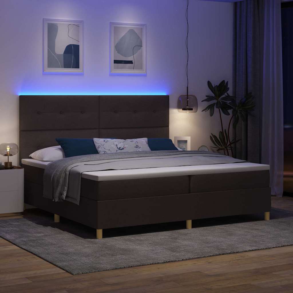 Letto a Sorgente LED Marrone Scuro 200 x 200 cm Tessuto | homemem39