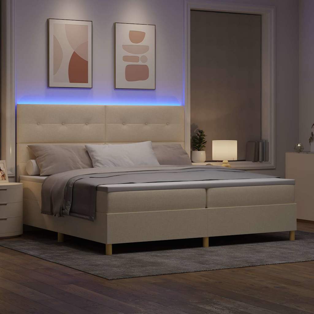 Letto a Sorgente LED con testiera Crema 200 x 200 cm Tessuto | homemem39