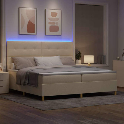 Letto a Sorgente LED con testiera Crema 200 x 200 cm Tessuto | homemem39