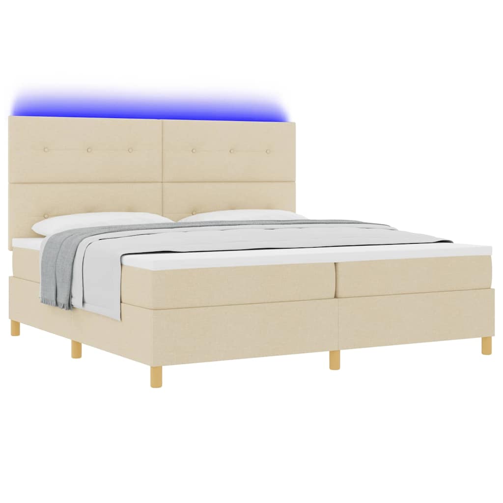 Letto a Sorgente LED con testiera Crema 200 x 200 cm Tessuto | homemem39