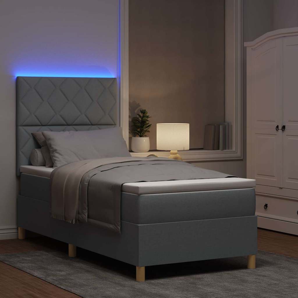 Letto a Sorgente LED Grigio chiaro 100 x 200 cm Tessuto | homemem39
