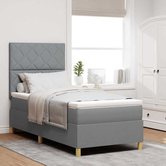 Letto a Sorgente LED Grigio chiaro 100 x 200 cm Tessuto