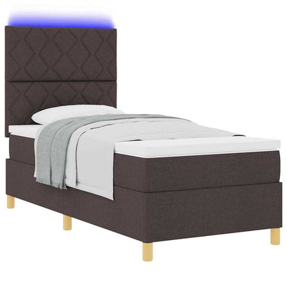 Letto a Sorgente LED Marrone Scuro 100 x 200 cm Tessuto