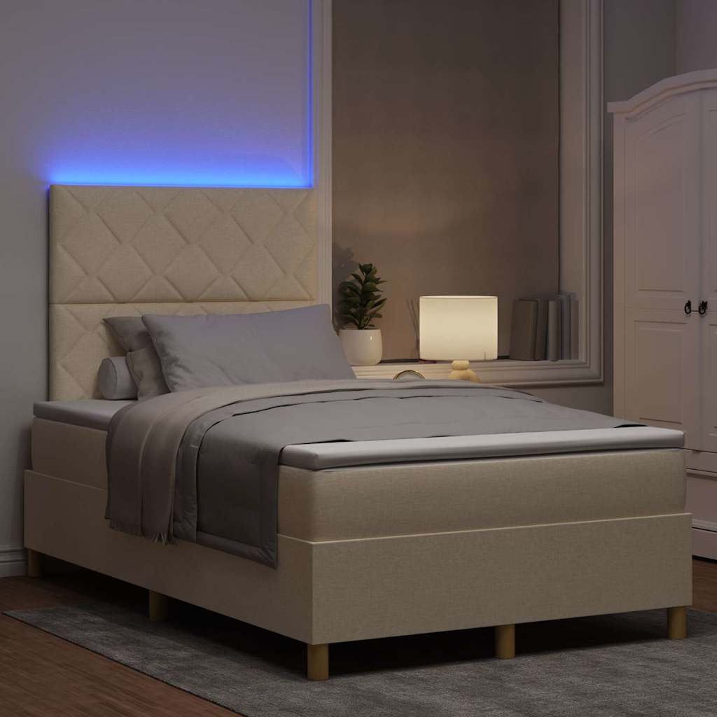 Letto a Sorgente LED con testiera Crema 120 x 190 cm Tessuto | homemem39