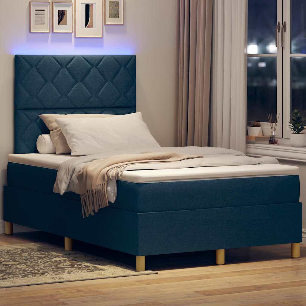 Letto a Sorgente LED con testiera Blu 120 x 190 cm Tessuto | homemem39