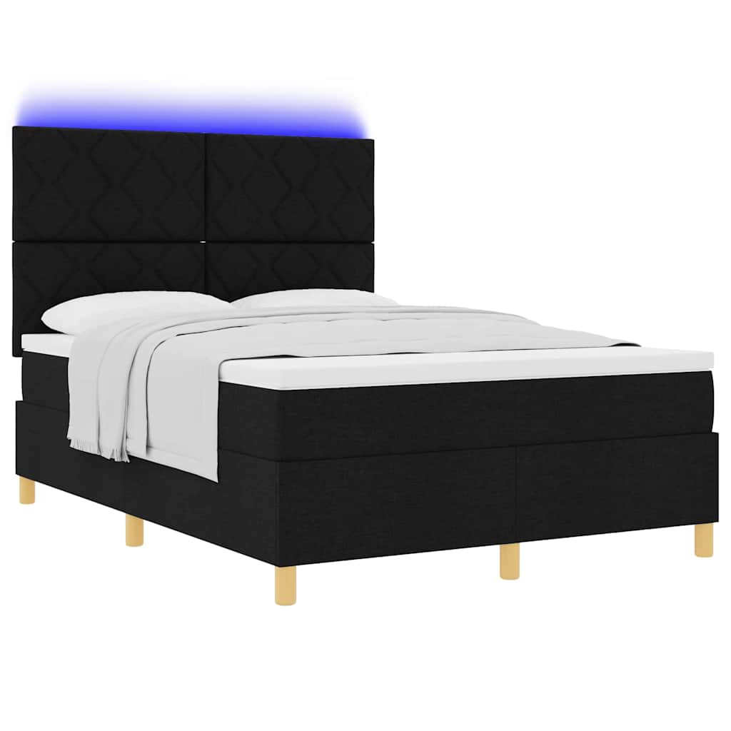 Letto a Sorgente LED con testiera Nero 140 x 190 cm Tessuto | homemem39