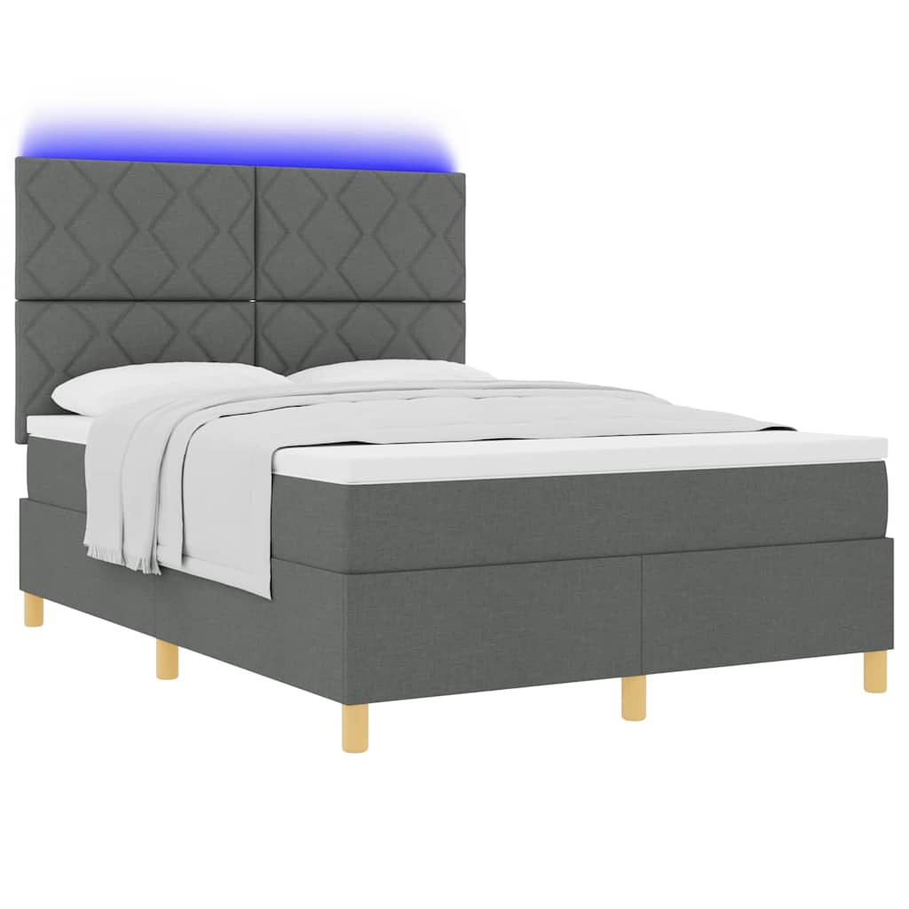 Letto a Sorgente LED Grigio scuro 140 x 200 cm Tessuto | homemem39