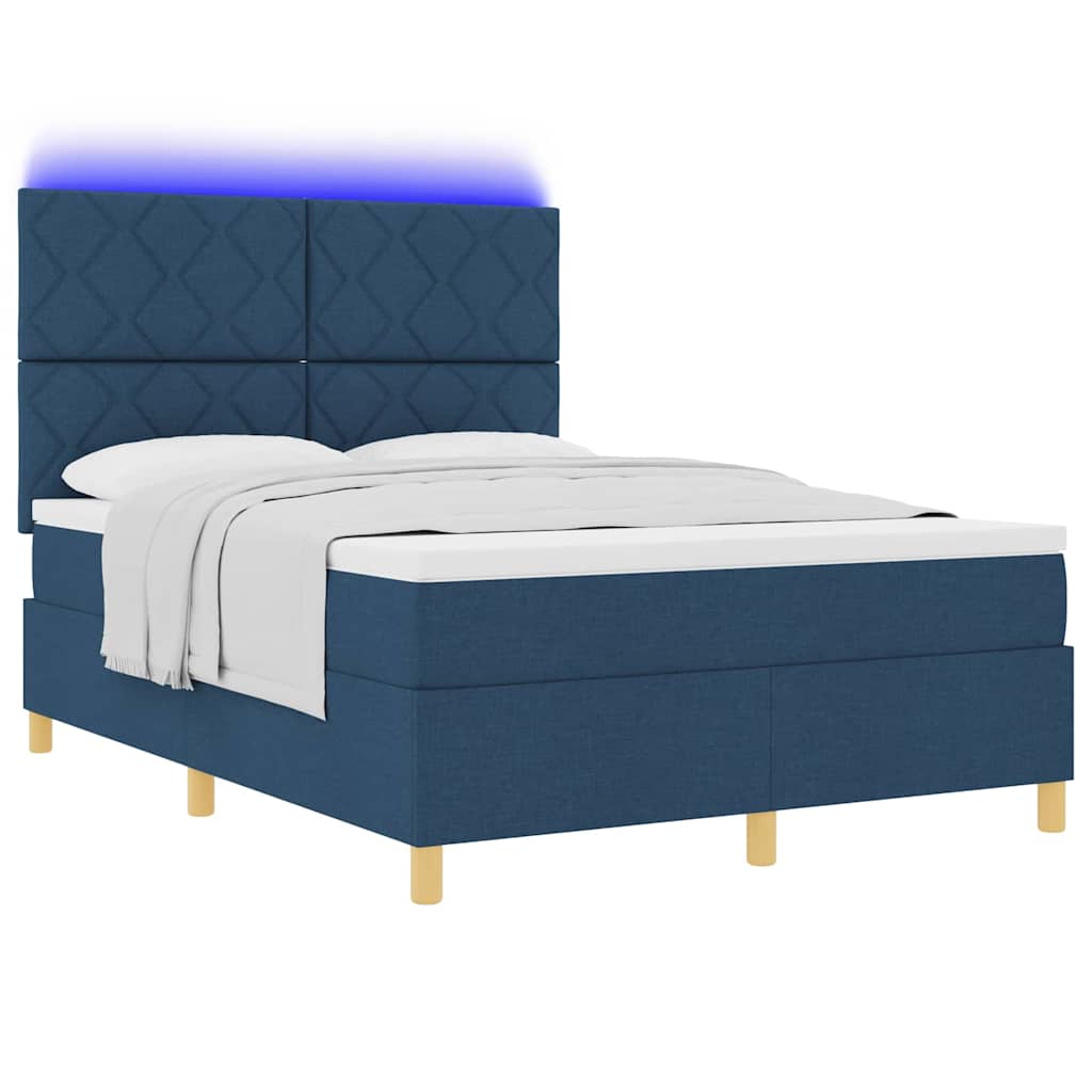 Letto a Sorgente LED con testiera Blu 140 x 200 cm Tessuto | homemem39