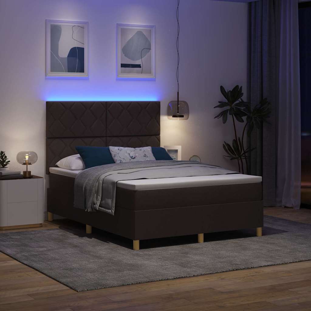 Letto a Sorgente LED Marrone Scuro 160 x 200 cm Tessuto | homemem39