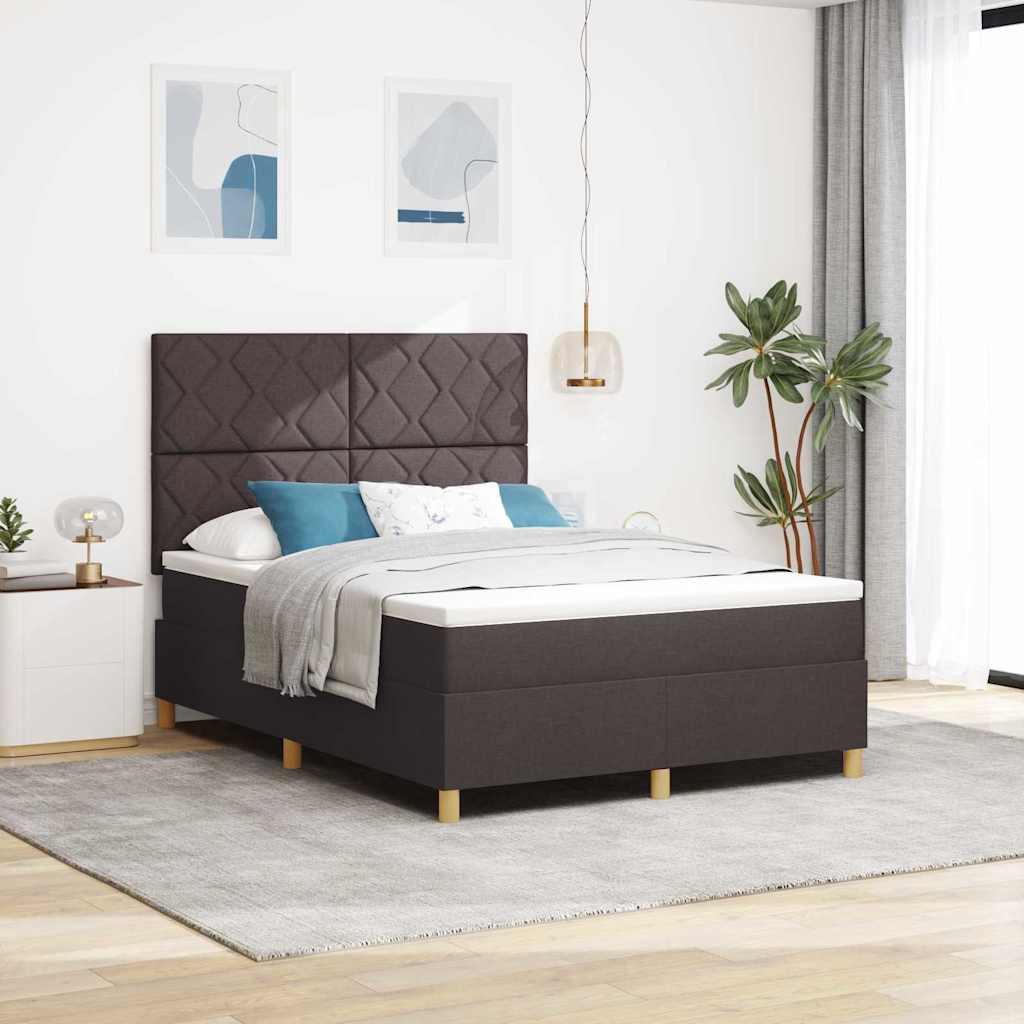 Letto a Sorgente LED Marrone Scuro 160 x 200 cm Tessuto