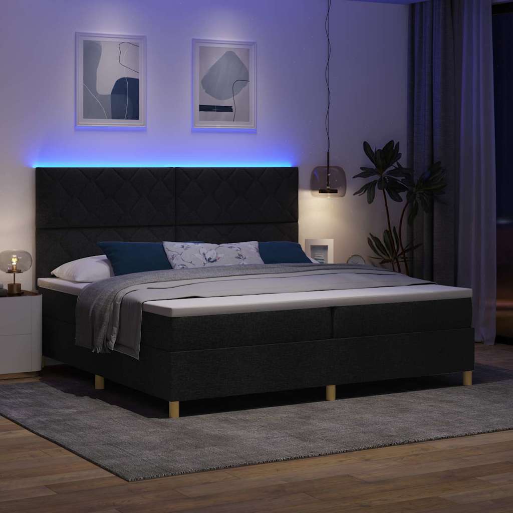 Letto a Sorgente LED con testiera Nero 200 x 200 cm Tessuto | homemem39