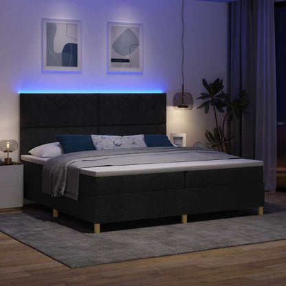 Letto a Sorgente LED con testiera Nero 200 x 200 cm Tessuto | homemem39