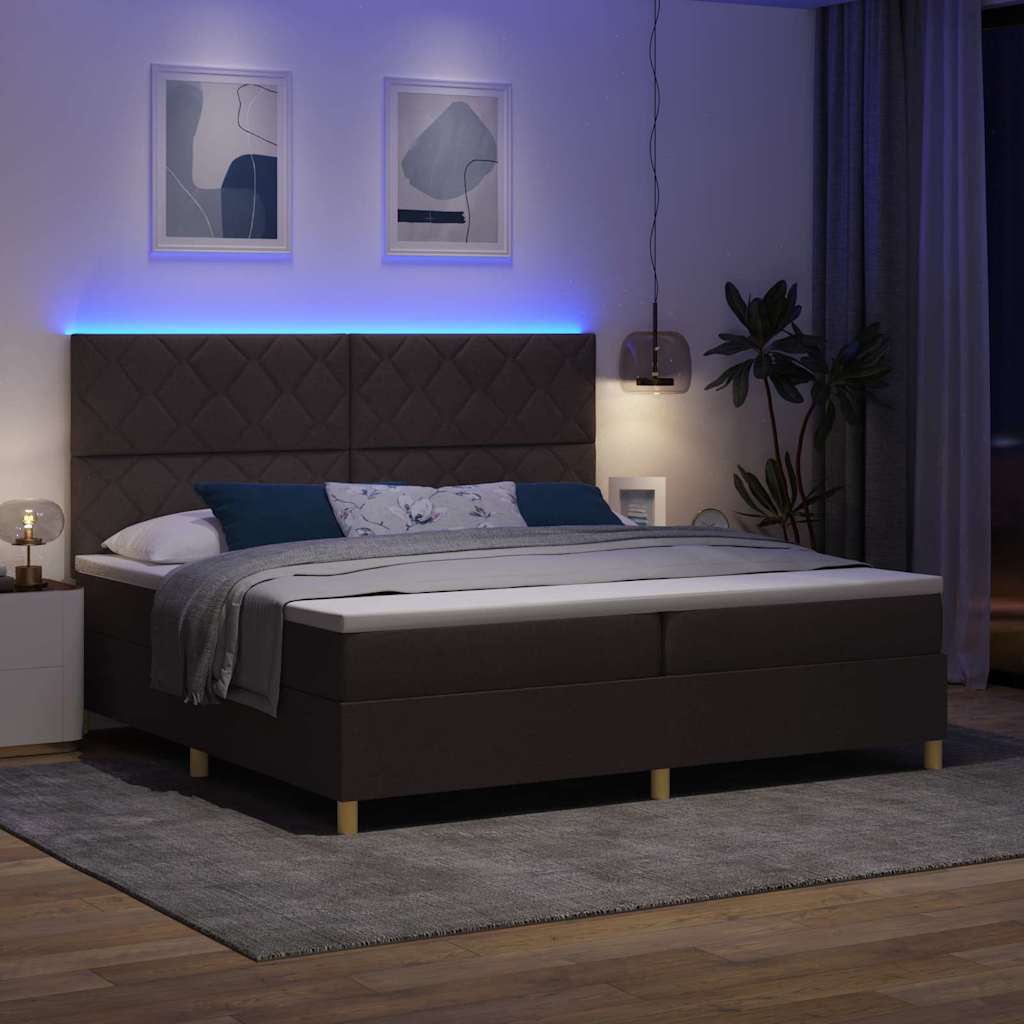 Letto a Sorgente LED Marrone Scuro 200 x 200 cm Tessuto | homemem39