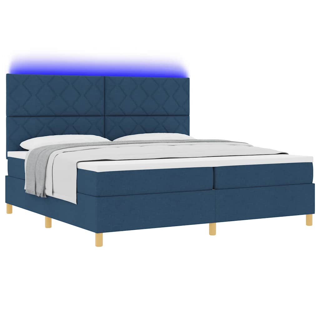 Letto a Sorgente LED con testiera Blu 200 x 200 cm Tessuto | homemem39