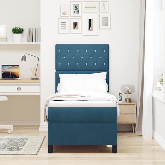 Letto a Sorgente LED con testiera Blu Scuro 80 x 200 cm Tessuto