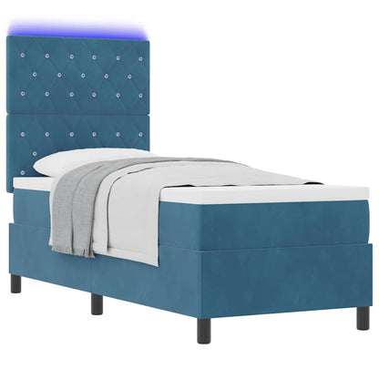 Letto a Sorgente LED con testiera Blu Scuro 80 x 200 cm Tessuto