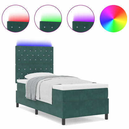 Letto a Sorgente LED Verde Scuro 90 x 190 cm Tessuto