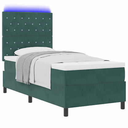 Letto a Sorgente LED Verde Scuro 90 x 190 cm Tessuto