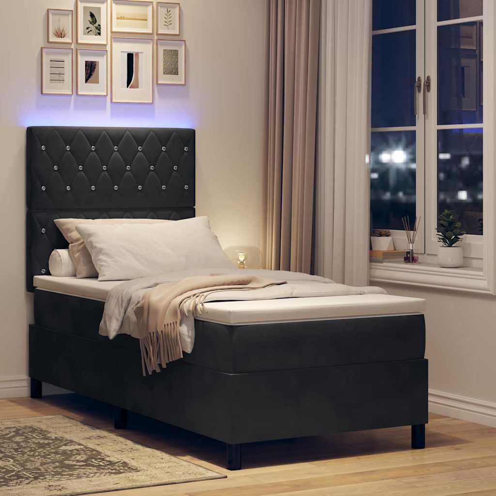 Letto a Sorgente LED con materasso Nero 90 x 200 cm Velluto | homemem39