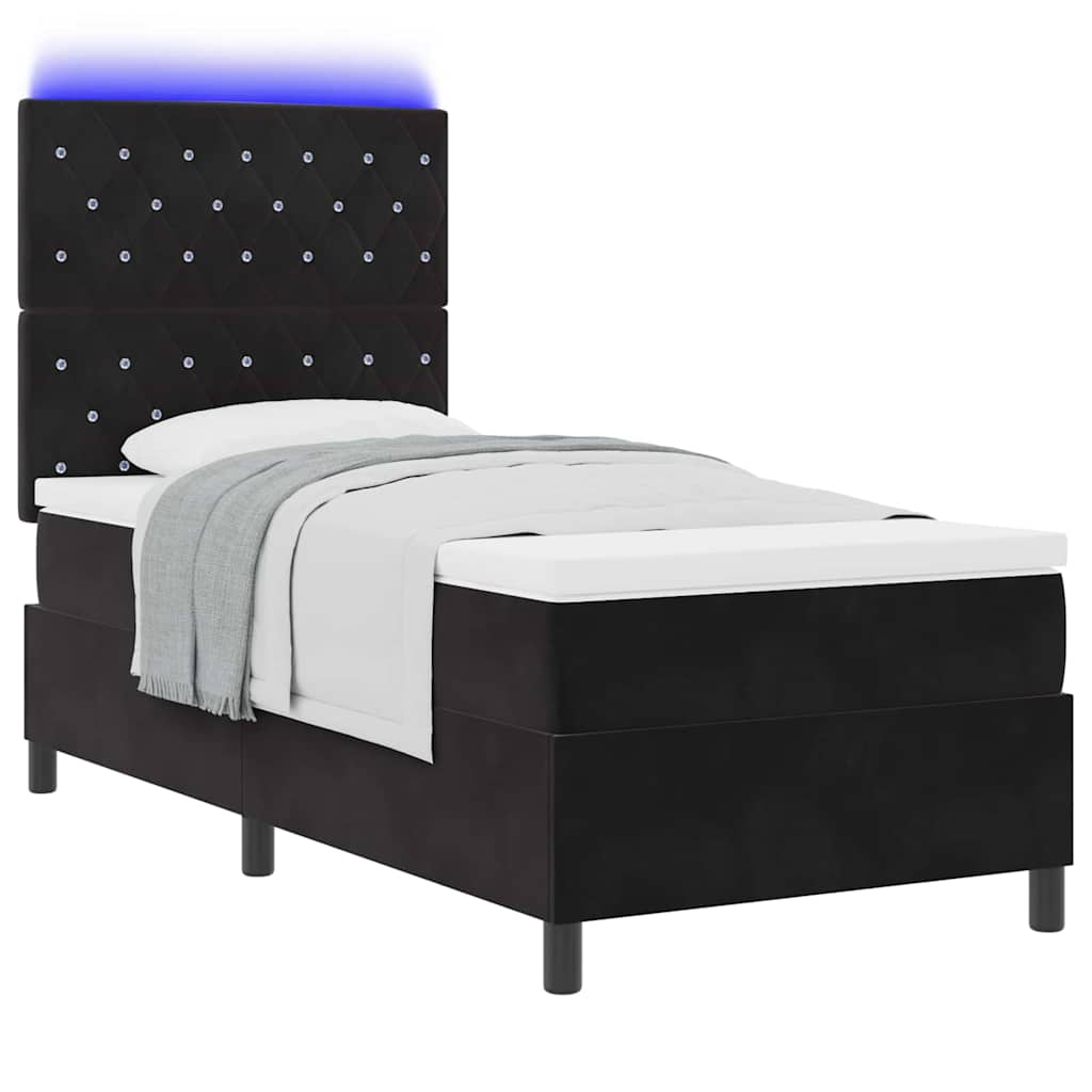 Letto a Sorgente LED con materasso Nero 90 x 200 cm Velluto | homemem39