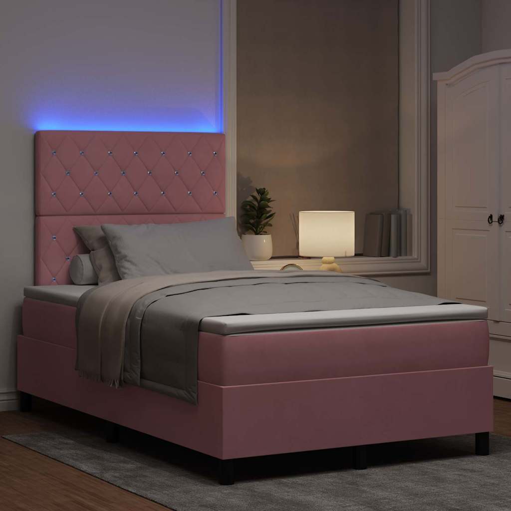 Letto a Sorgente LED con materasso Rosa 120 x 190 cm Velluto | homemem39