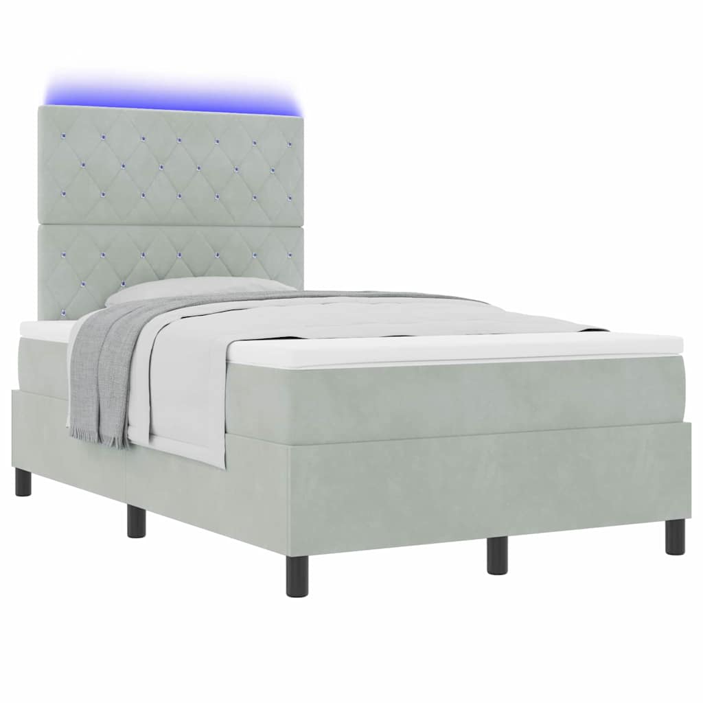 Letto a Sorgente LED Grigio chiaro 120 x 200 cm Velluto | homemem39