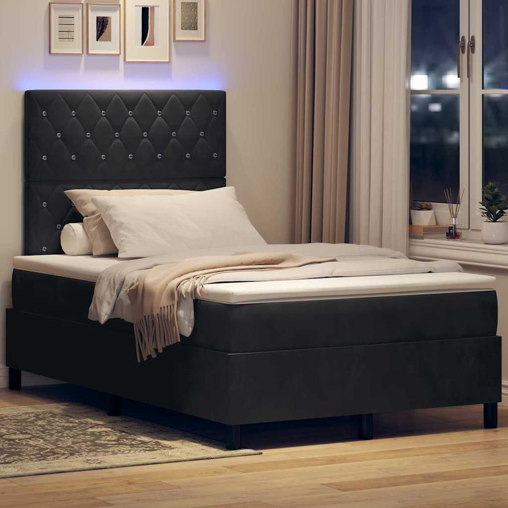 Letto a Sorgente LED con materasso Nero 120 x 200 cm Velluto