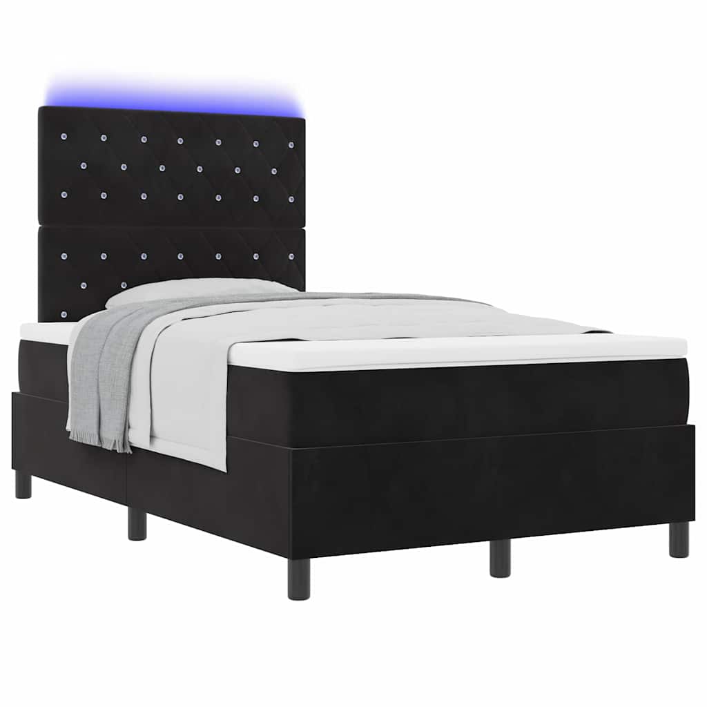 Letto a Sorgente LED con materasso Nero 120 x 200 cm Velluto