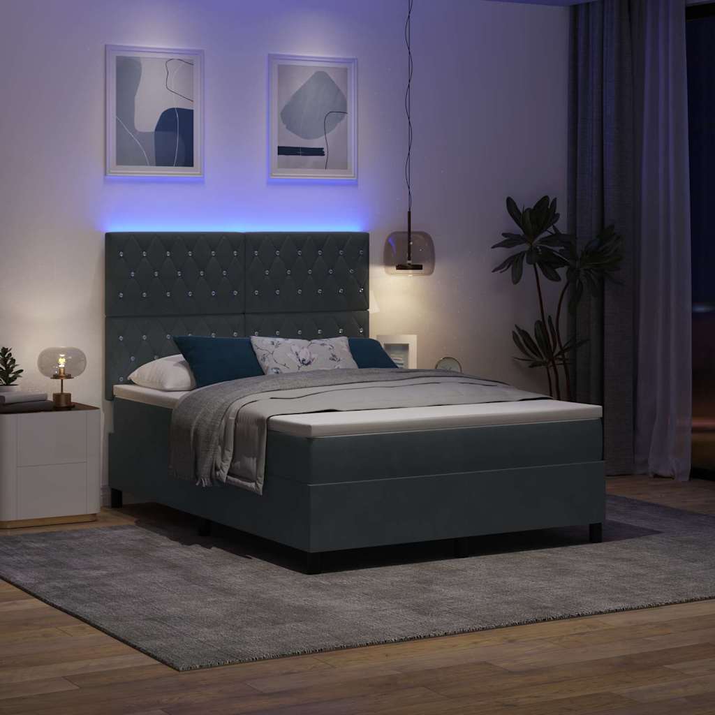 Letto a Sorgente LED Grigio scuro 140 x 190 cm Tessuto