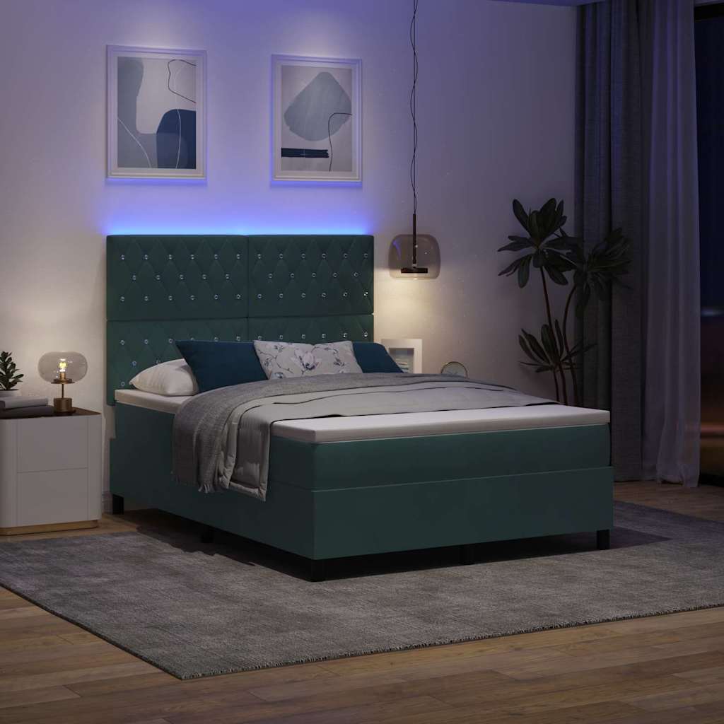 Letto a Sorgente LED Verde Scuro 140 x 190 cm Velluto | homemem39