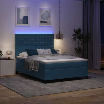 Letto a Sorgente LED Blu Scuro 140 x 190 cm Velluto | homemem39