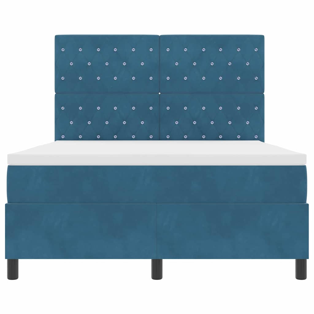 Letto a Sorgente LED Blu Scuro 140 x 190 cm Velluto | homemem39