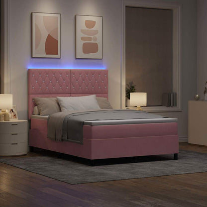 Letto a Sorgente LED con materasso Rosa 140 x 190 cm Velluto | homemem39