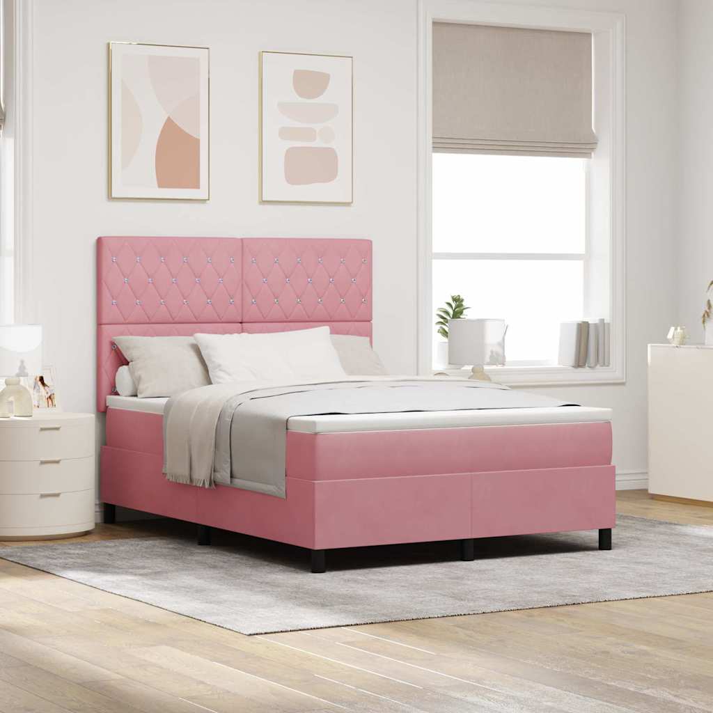 Letto a Sorgente LED con materasso Rosa 140 x 190 cm Velluto | homemem39
