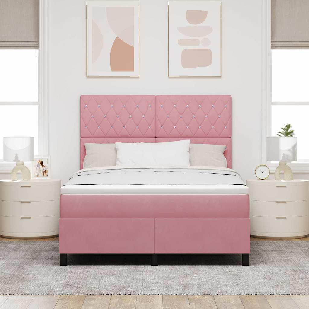 Letto a Sorgente LED con materasso Rosa 140 x 190 cm Velluto | homemem39