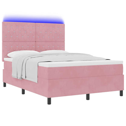 Letto a Sorgente LED con materasso Rosa 140 x 190 cm Velluto | homemem39