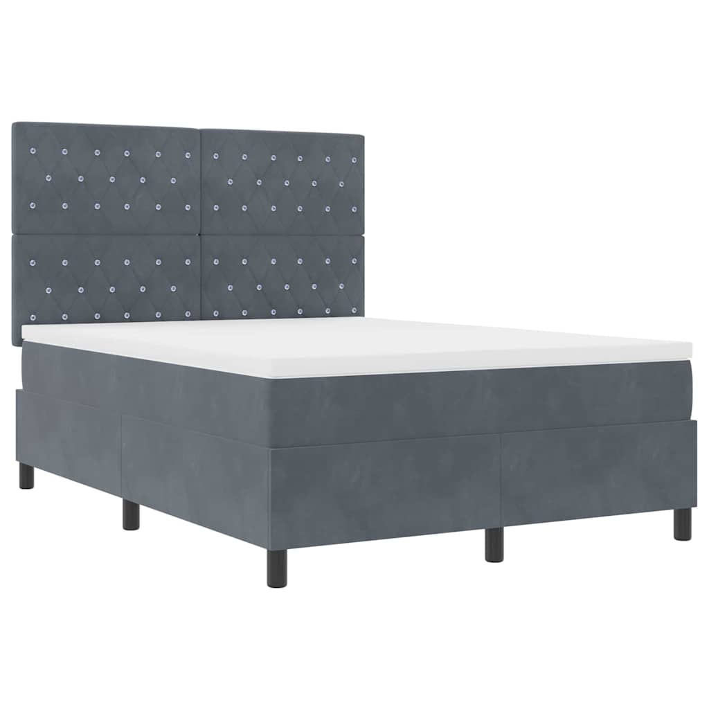 Letto a Sorgente LED Grigio scuro 140 x 200 cm Velluto | homemem39