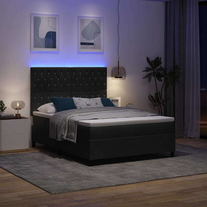 Letto a Sorgente LED con materasso Nero 140 x 200 cm Velluto | homemem39