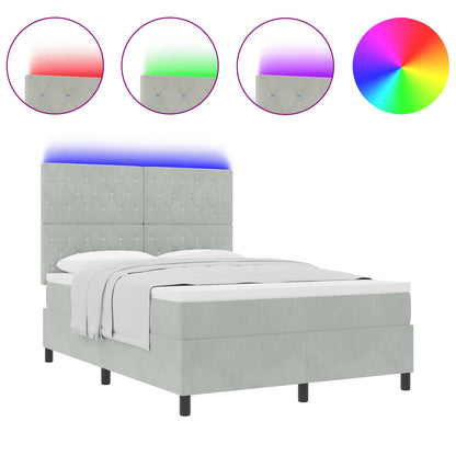 Letto a Sorgente LED Grigio chiaro 160 x 200 cm Tessuto