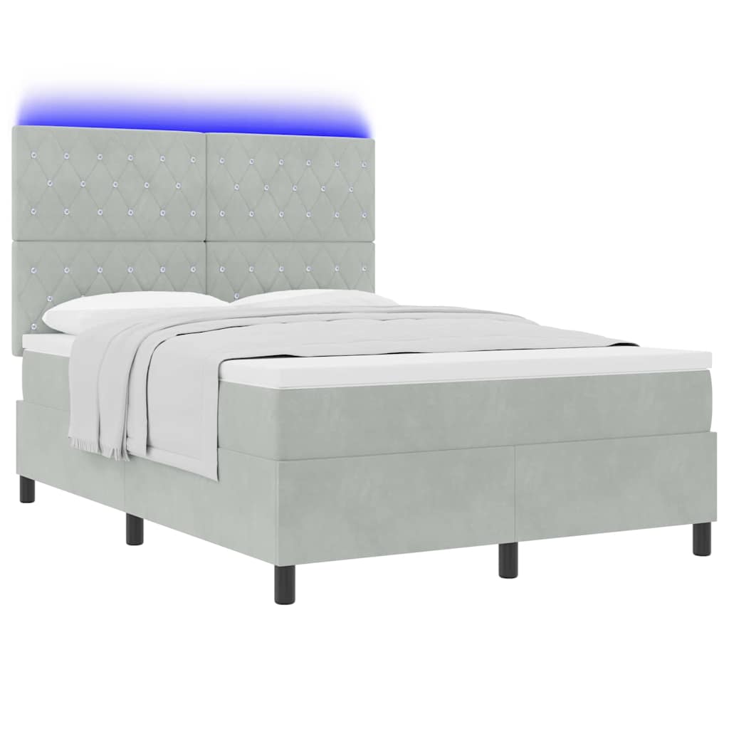 Letto a Sorgente LED Grigio chiaro 160 x 200 cm Tessuto
